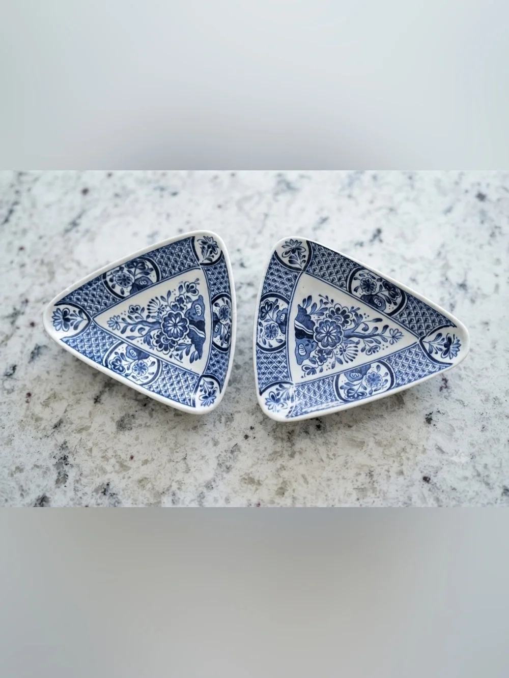 Vintage Petrus Regout Delft Maastricht Triangular Dishes - Set of 2